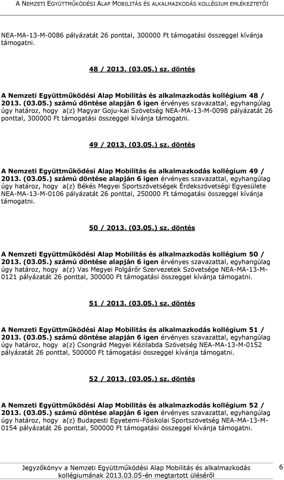 kívánja támogatni. 49 / 2013. (03.05.) sz.