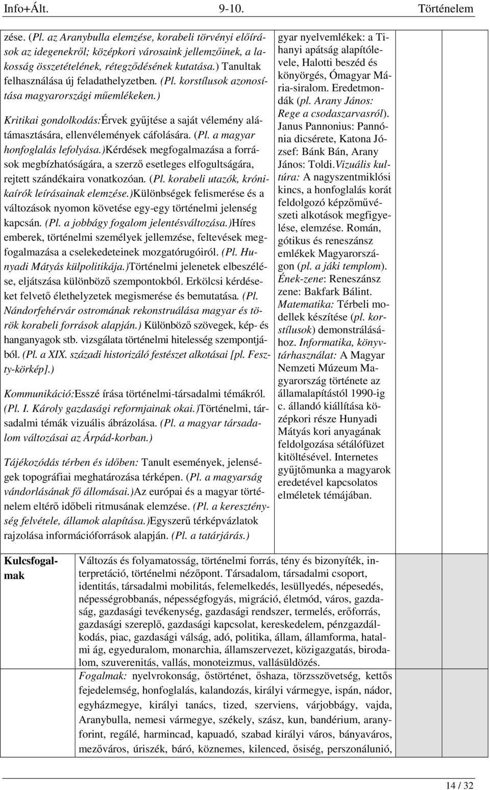 ) Kritikai gondolkodás:érvek gyűjtése a saját vélemény alátámasztására, ellenvélemények cáfolására. (Pl. a magyar honfoglalás lefolyása.