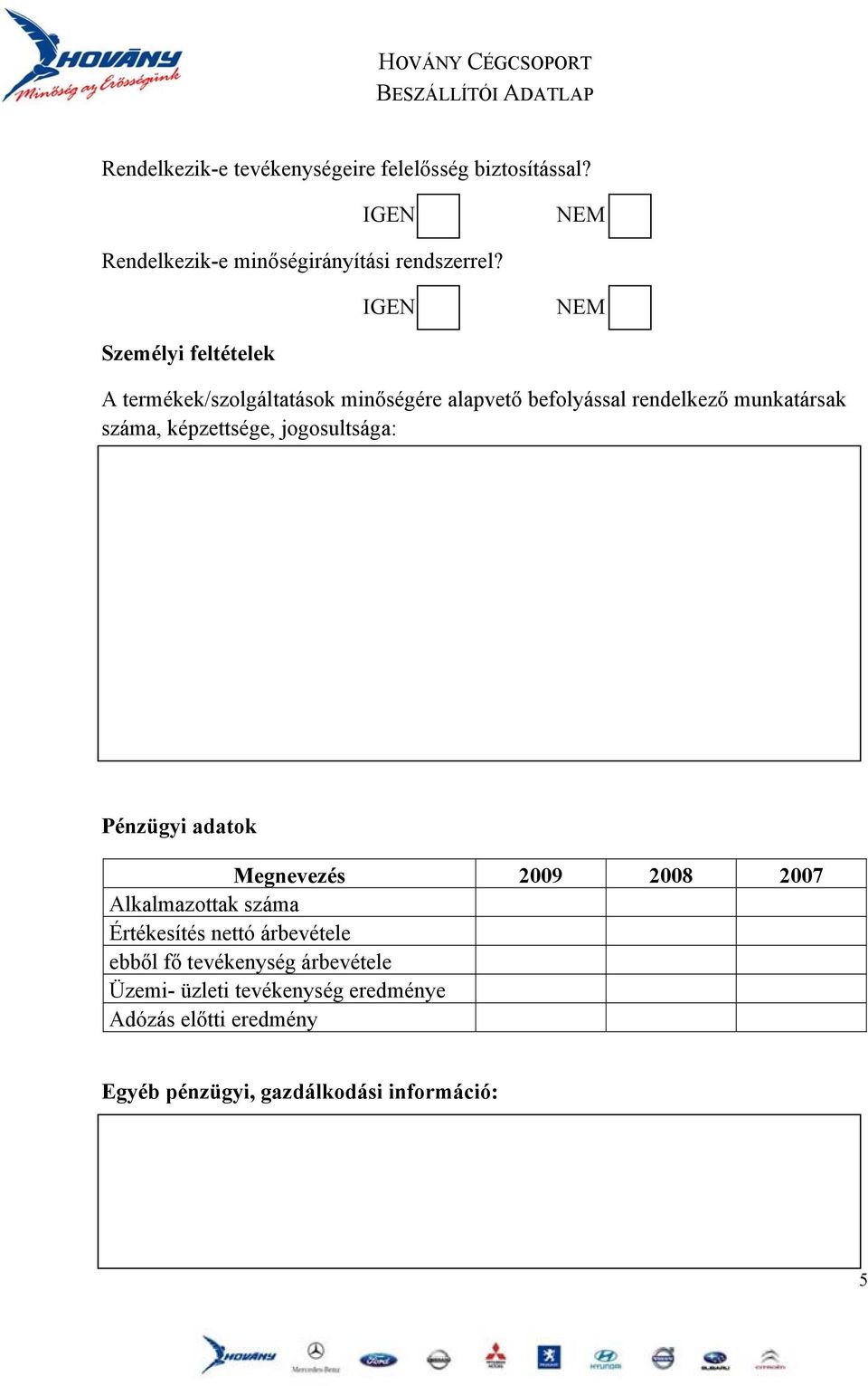 képzettsége, jogosultsága: Pénzügyi adatok Megnevezés 2009 2008 2007 Alkalmazottak száma Értékesítés nettó árbevétele