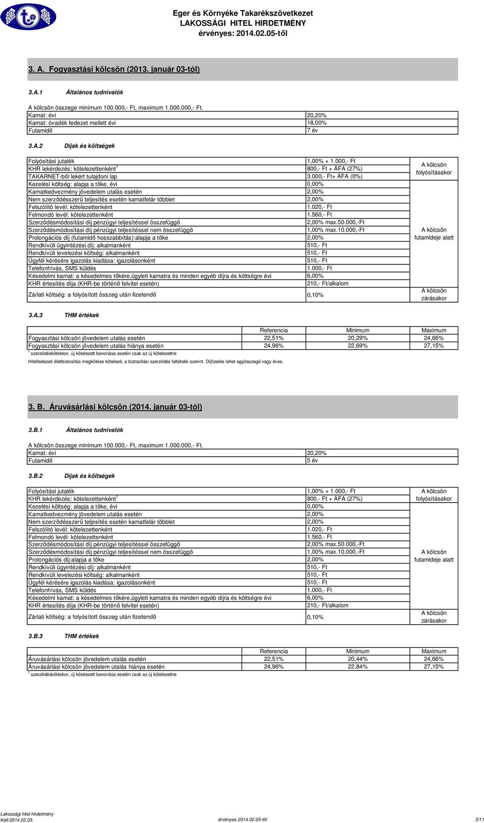 3 THM értékek Fogyasztási kölcsön jövedelem utalás esetén Fogyasztási kölcsön jövedelem utalás hiánya esetén 22,51% 20,29% 24,66% 24,96% 22,69% 27,15% Hitelfedezeti életbiztosítás megkötése kötelező,