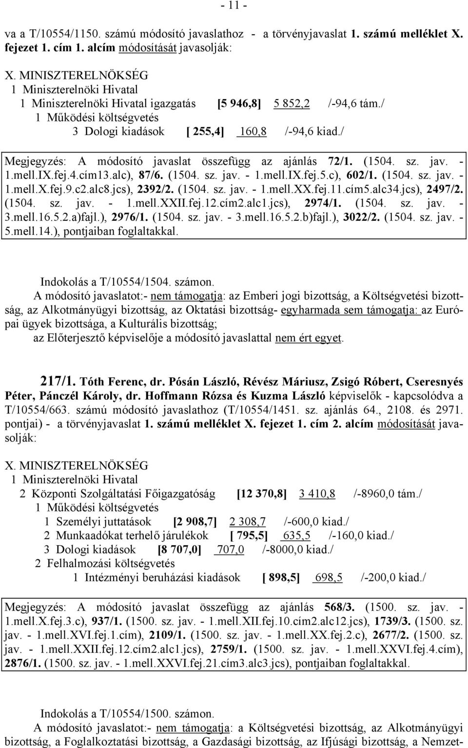 / Megjegyzés: A módosító javaslat összefügg az ajánlás 72/1. (1504. sz. jav. - 1.mell.IX.fej.4.cím13.alc), 87/6. (1504. sz. jav. - 1.mell.IX.fej.5.c), 602/1. (1504. sz. jav. - 1.mell.X.fej.9.c2.alc8.