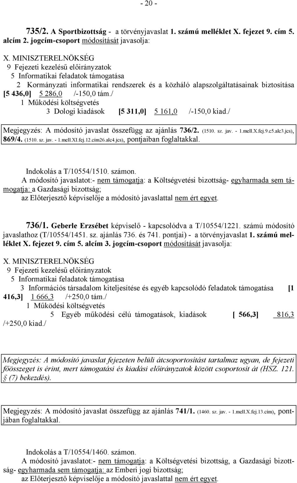tám./ 3 Dologi kiadások [5 311,0] 5 161,0 /-150,0 kiad./ Megjegyzés: A módosító javaslat összefügg az ajánlás 736/2. (1510. sz. jav. - 1.mell.X.fej.9.c5.alc3.jcs), 869/4. (1510. sz. jav. - 1.mell.XI.