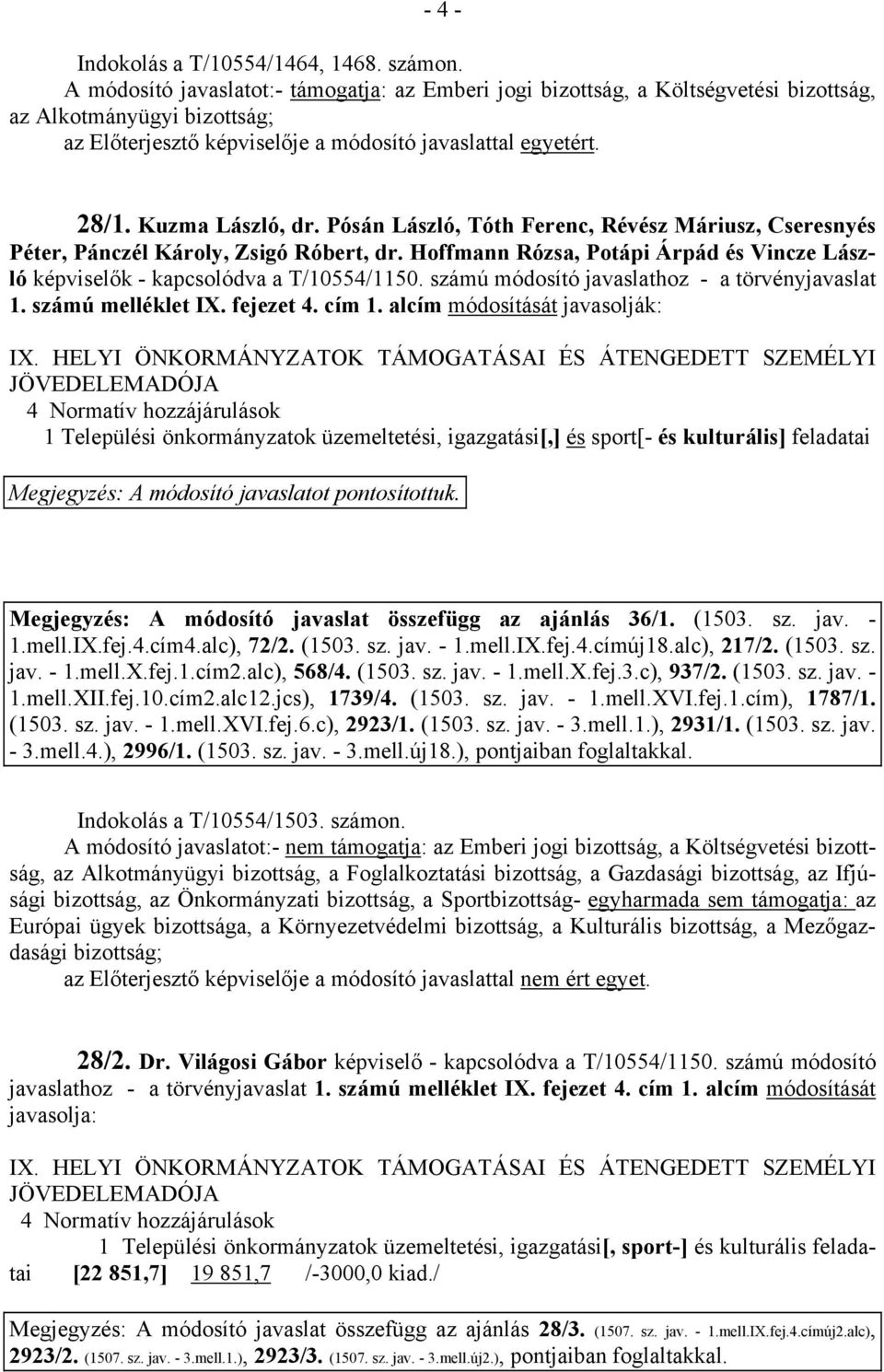 Pósán László, Tóth Ferenc, Révész Máriusz, Cseresnyés Péter, Pánczél Károly, Zsigó Róbert, dr. Hoffmann Rózsa, Potápi Árpád és Vincze László képviselők - kapcsolódva a T/10554/1150.