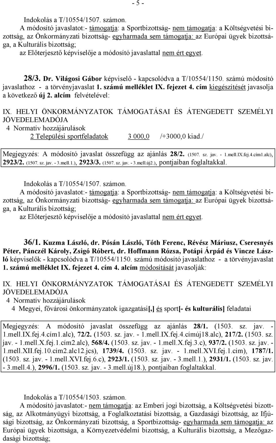 bizottság; 28/3. Dr. Világosi Gábor képviselő - kapcsolódva a T/10554/1150. számú módosító javaslathoz - a törvényjavaslat 1. számú melléklet IX. fejezet 4.