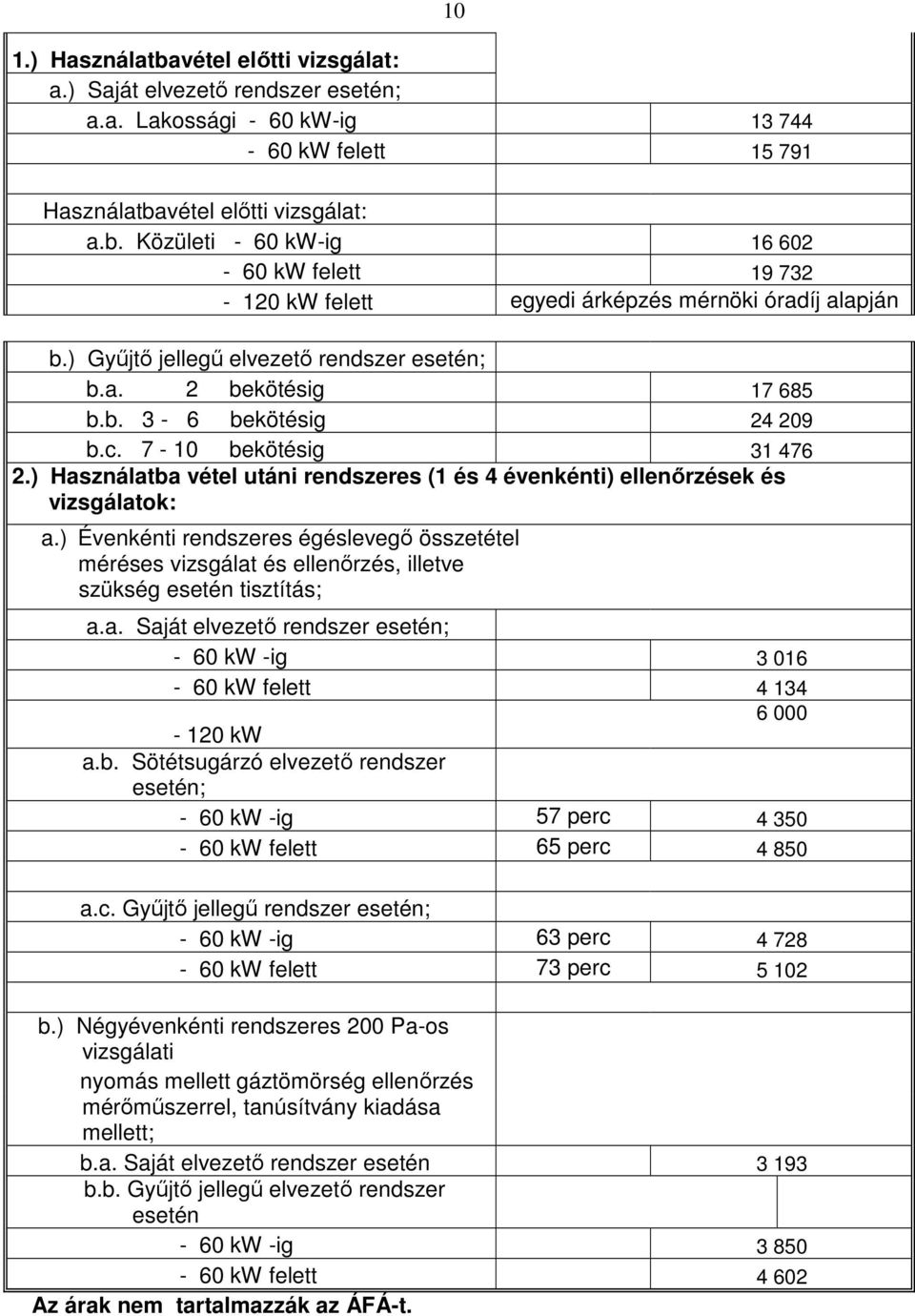 ) Használatba vétel utáni rendszeres (1 és 4 évenkénti) ellenırzések és vizsgálatok: a.