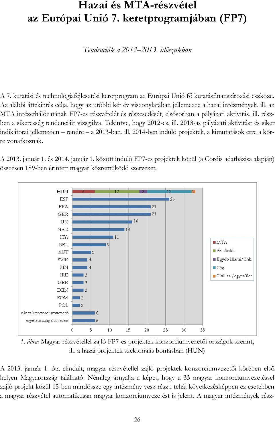 az MTA intézethálózatának FP7-es részvételét és részesedését, elsősorban a pályázati aktivitás, ill. részben a sikeresség tendenciáit vizsgálva. Tekintve, hogy 2012-es, ill.