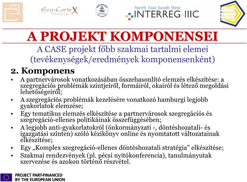 kezelésére vonatkozó hamburgi legjobb gyakorlatok elemzése; Egy tematikus elemzés elkészítése a partnervárosok szegregációs és szegregáció-ellenes politikáinak összefüggésében; A legjobb
