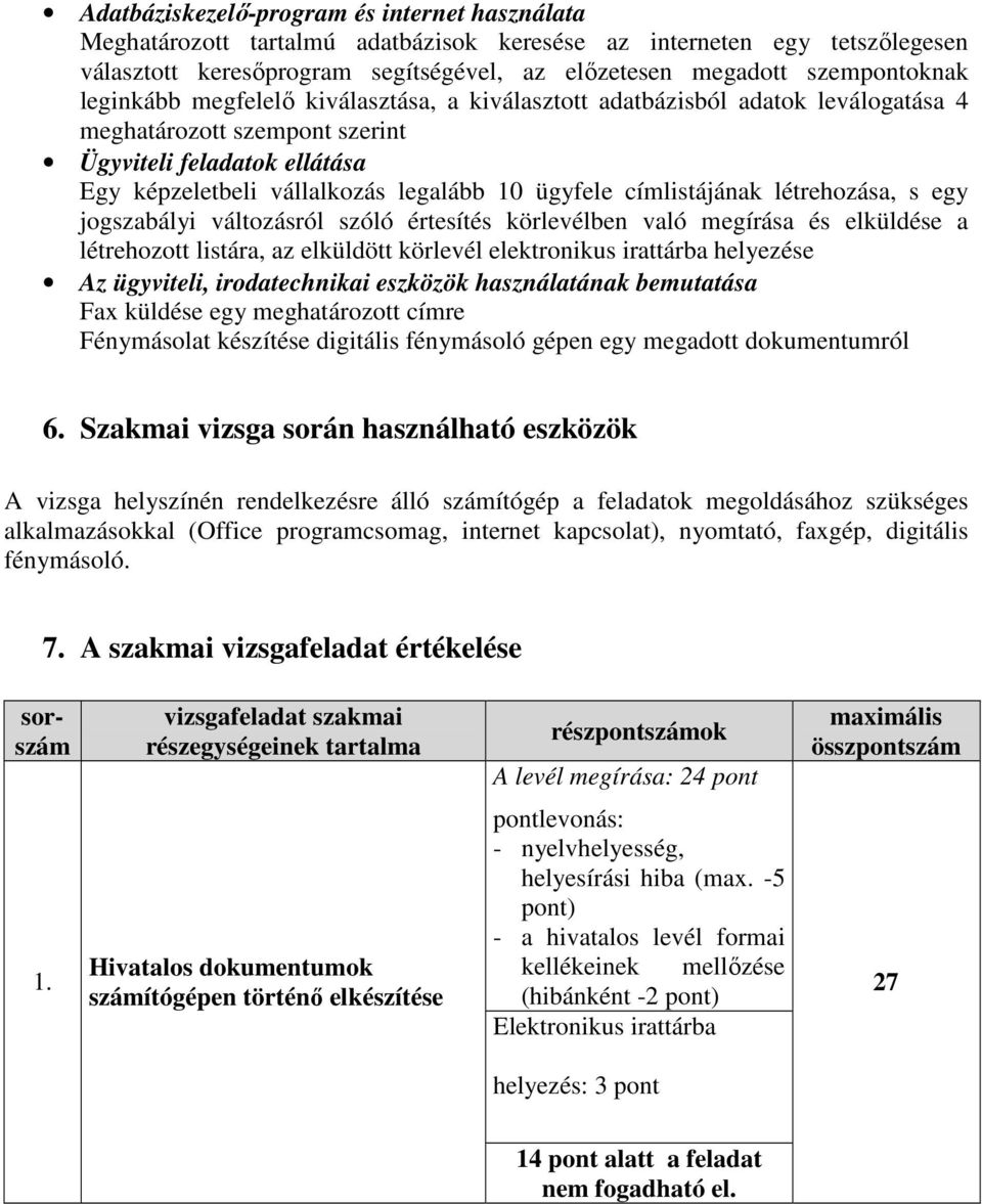 címlistájának létrehozása, s egy jogszabályi változásról szóló értesítés körlevélben való megírása és elküldése a létrehozott listára, az elküldött körlevél elektronikus irattárba helyezése Az