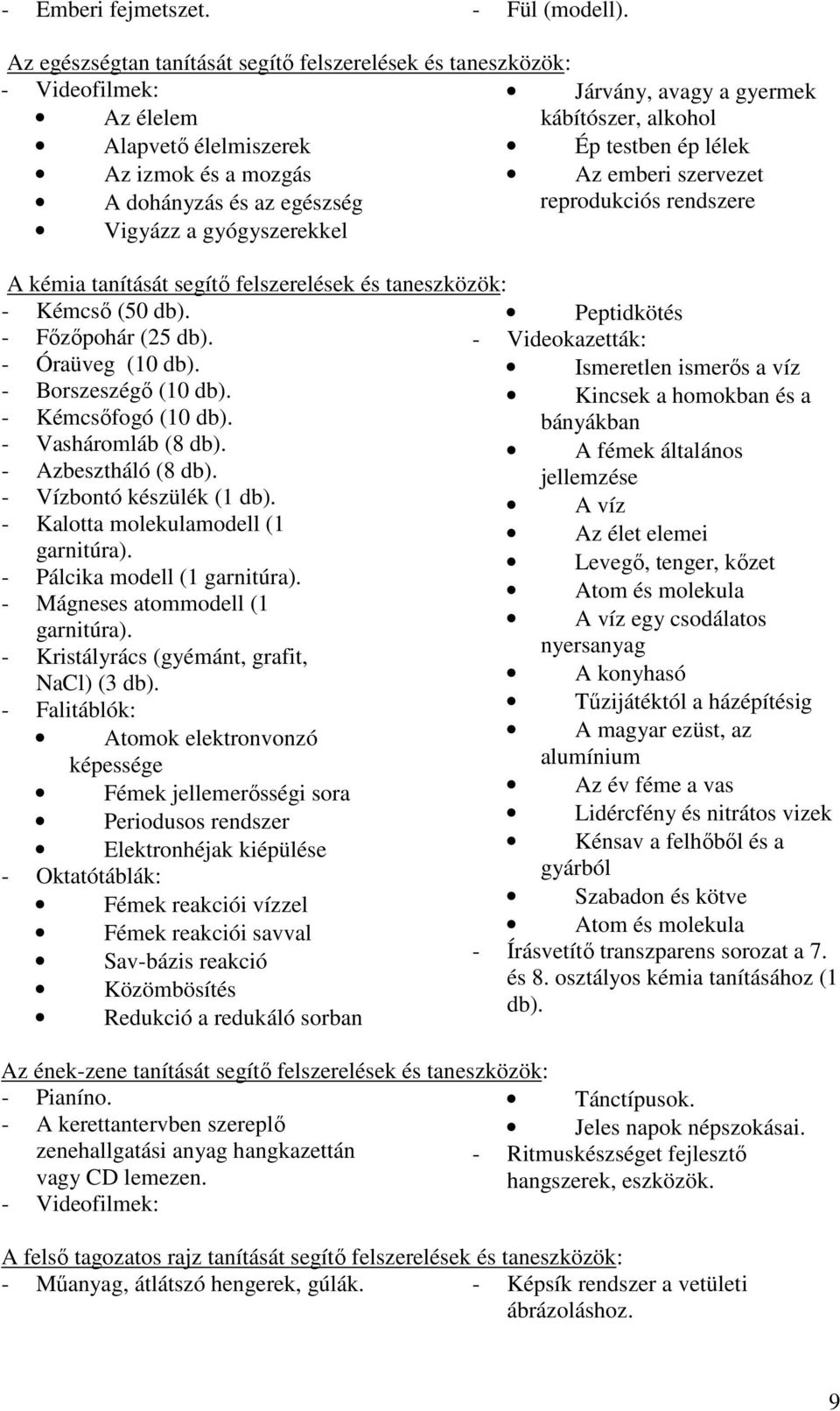 emberi szervezet A dohányzás és az egészség reprodukciós rendszere Vigyázz a gyógyszerekkel A kémia tanítását segítő felszerelések és taneszközök: - Kémcső (50 Peptidkötés - Főzőpohár (25 -