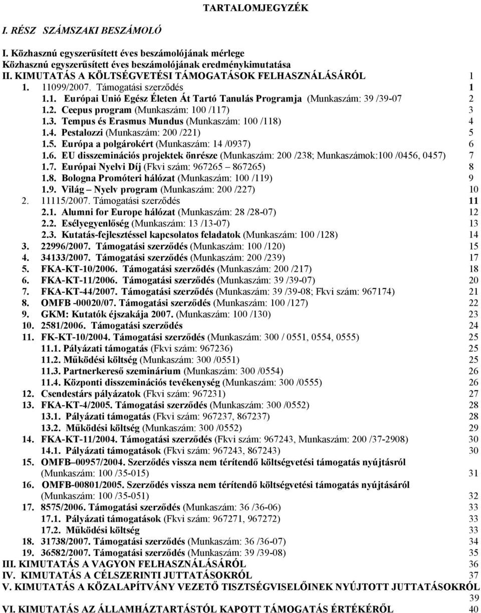3. Tempus és Erasmus Mundus (Munkaszám: 100 /118) 4 1.4. Pestalozzi (Munkaszám: 200 /221) 5 1.5. Európa a polgárokért (Munkaszám: 14 /0937) 6 