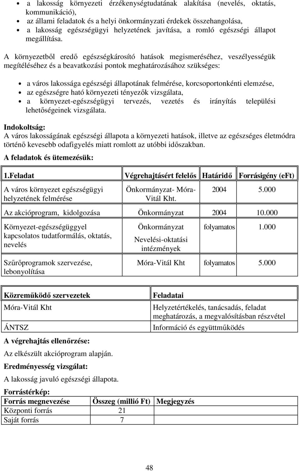 A környezetbıl eredı egészségkárosító hatások megismeréséhez, veszélyességük megítéléséhez és a beavatkozási pontok meghatározásához szükséges: a város lakossága egészségi állapotának felmérése,