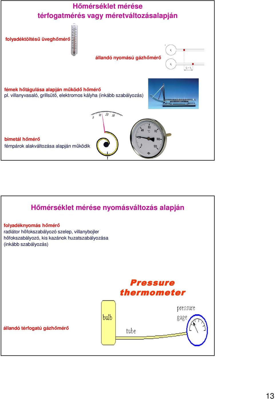 villanyvasaló, grillsütő, elektromos kályha (inkább szabályozás) bimetál hőmérő fémpárok alakváltozása alapján működik