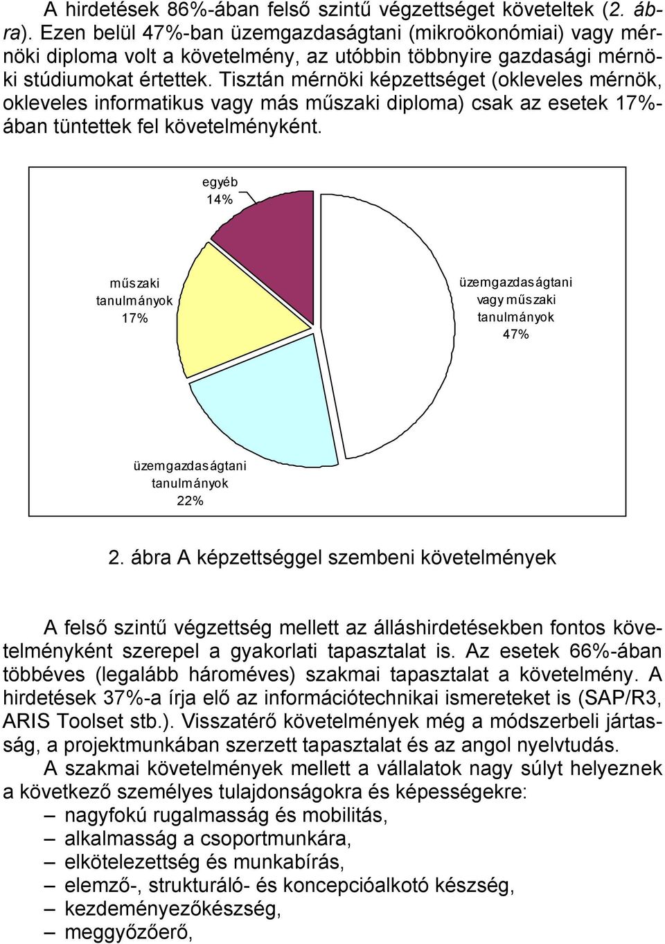 Tisztán mérnöki képzettséget (okleveles mérnök, okleveles informatikus vagy más műszaki diploma) csak az esetek 17%- ában tüntettek fel követelményként.