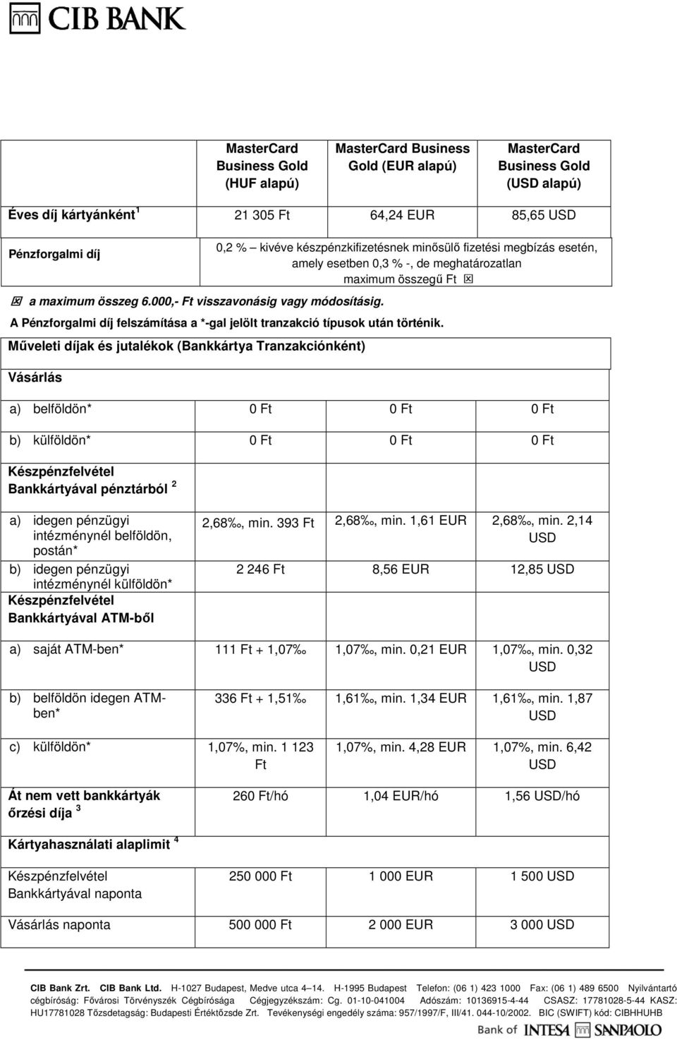 0,2 % kivéve készpénzkifizetésnek minősülő fizetési megbízás esetén, amely esetben 0,3 % -, de meghatározatlan maximum összegű Ft A Pénzforgalmi díj felszámítása a *-gal jelölt tranzakció típusok