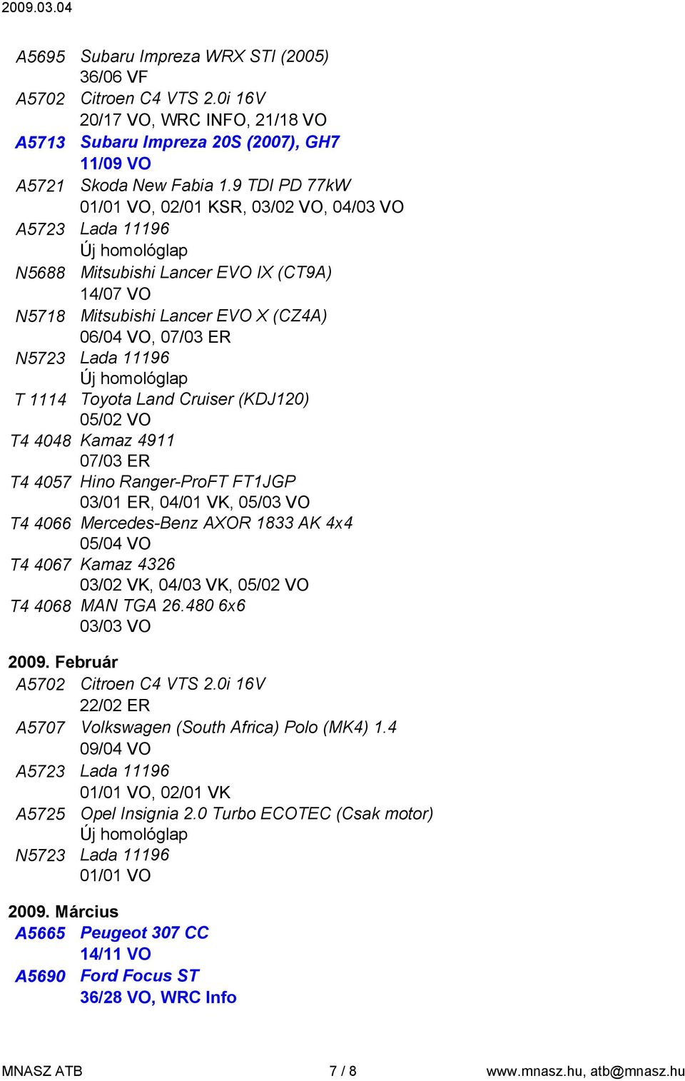 9 TDI PD 77kW 01/01 VO, 02/01 KSR, 03/02 VO, 04/03 VO Lada 11196 Mitsubishi Lancer EVO IX (CT9A) 14/07 VO Mitsubishi Lancer EVO X (CZ4A) 06/04 VO, 07/03 ER Lada 11196 Toyota Land Cruiser (KDJ120)