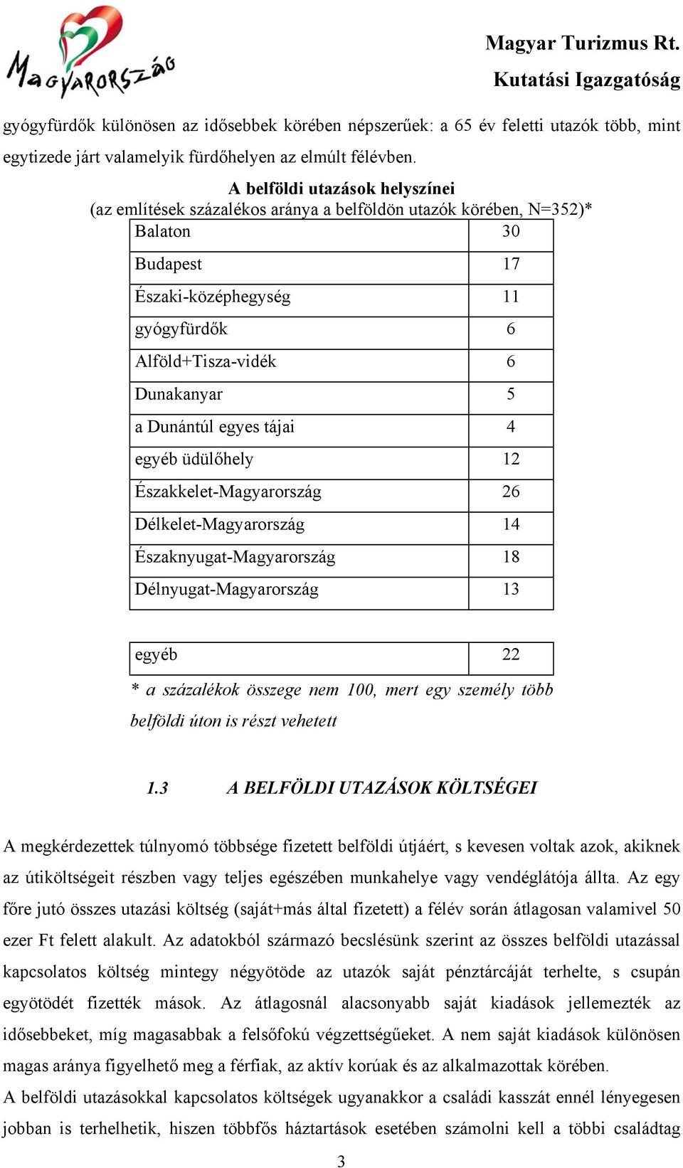 Dunántúl egyes tájai egyéb üdülőhely 12 Északkelet-Magyarország 26 Délkelet-Magyarország 1 Északnyugat-Magyarország 18 Délnyugat-Magyarország 13 egyéb 22 * a százalékok összege nem 100, mert egy