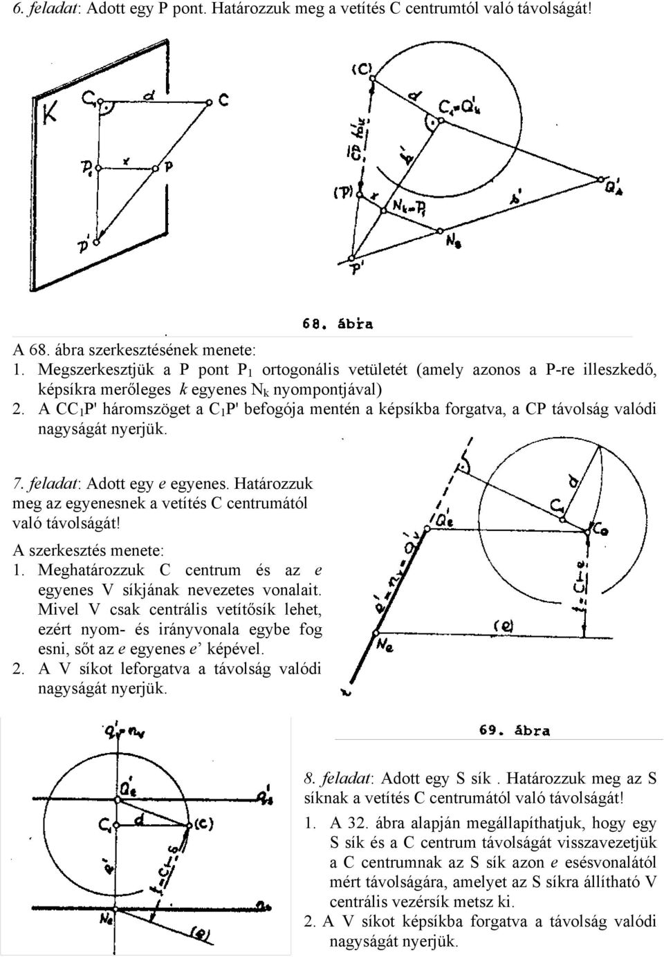 A CC 1 P' háromszöget a C 1 P' befogója mentén a késíkba forgatva, a CP távolság valódi nagyságát nyerjük. 7. feladat: Adott egy e egyenes.