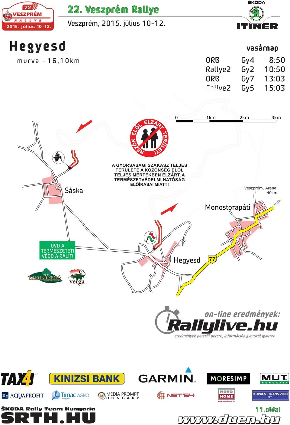 Rallye2 Gy5 15:03 ELŐL ELZÁRT 0 1km 2km 3km NÉZŐK TERÜLET!