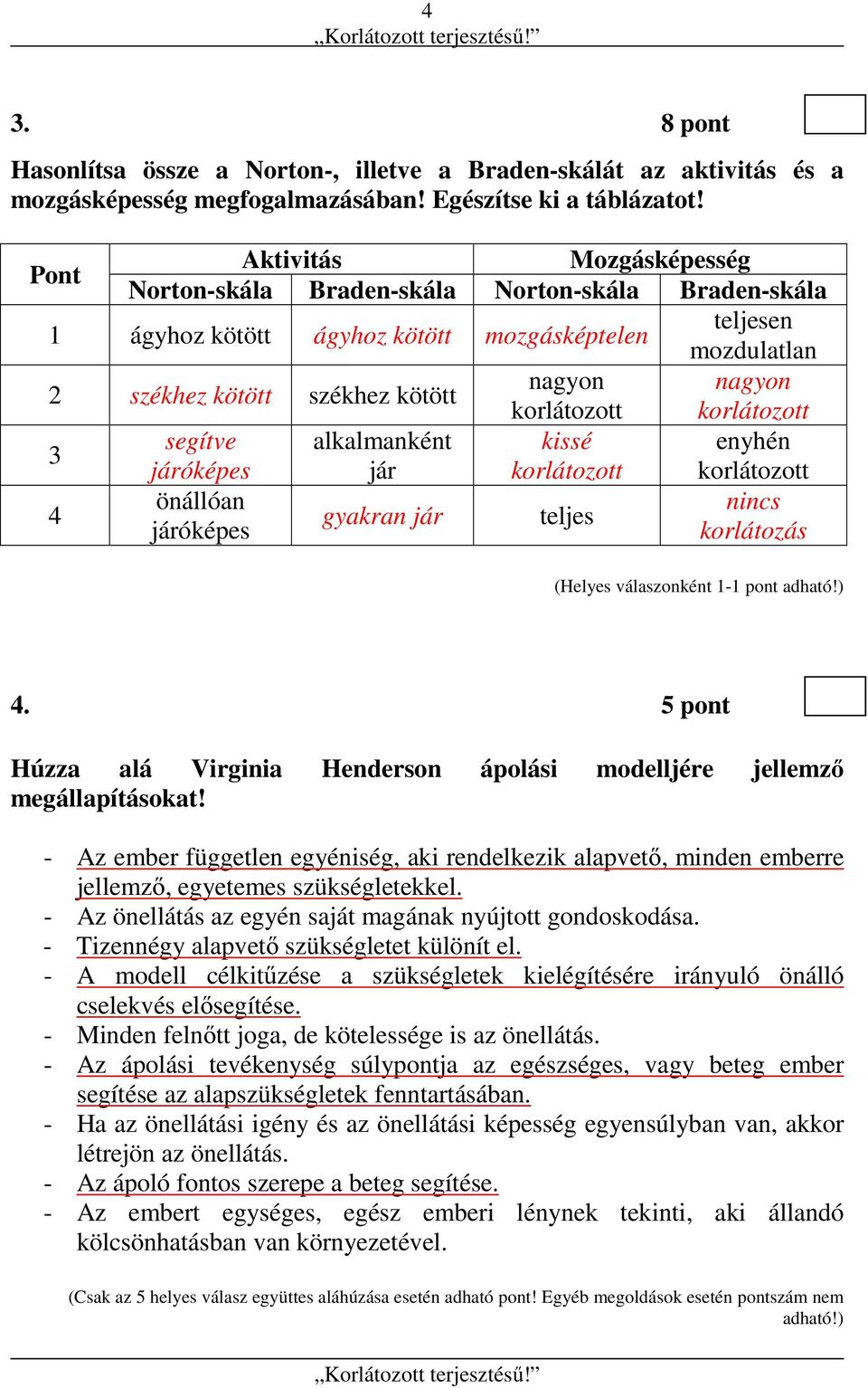 korlátozott korlátozott 3 segítve alkalmanként kissé enyhén járóképes jár korlátozott korlátozott 4 önállóan nincs gyakran jár teljes járóképes korlátozás 4.