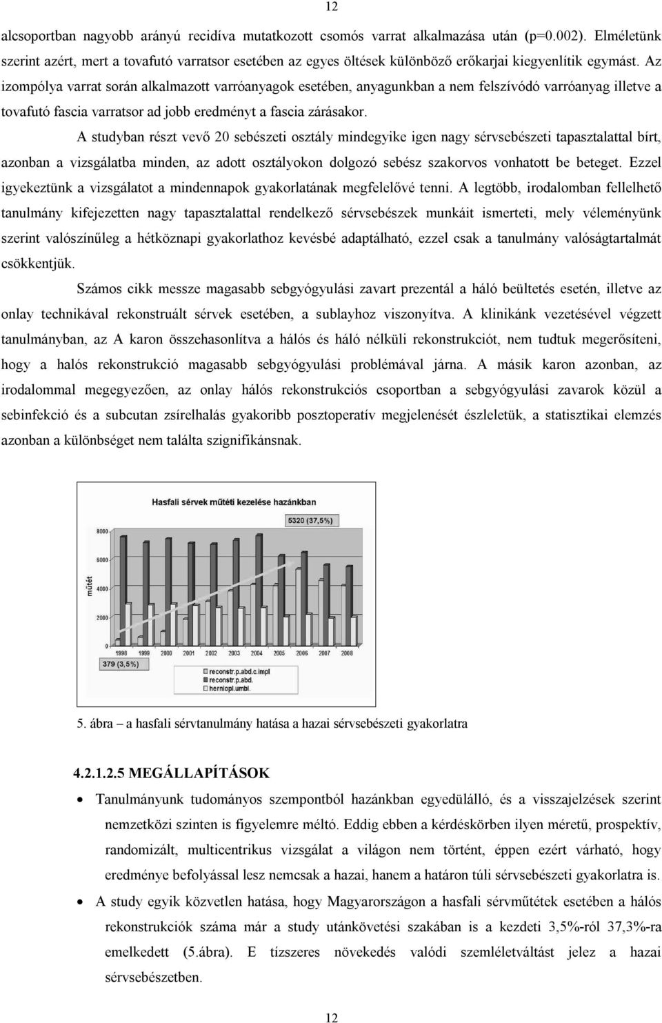 Az izompólya varrat során alkalmazott varróanyagok esetében, anyagunkban a nem felszívódó varróanyag illetve a tovafutó fascia varratsor ad jobb eredményt a fascia zárásakor.