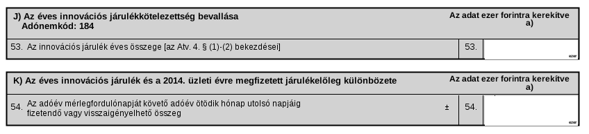 Gyakori kitöltési hibák Innovációs járulék kötelezettség 1429-01-03-as lap 53-as és 54-es sorában is kell feltüntetni az éves innovációs járulékkötelezettséget és az