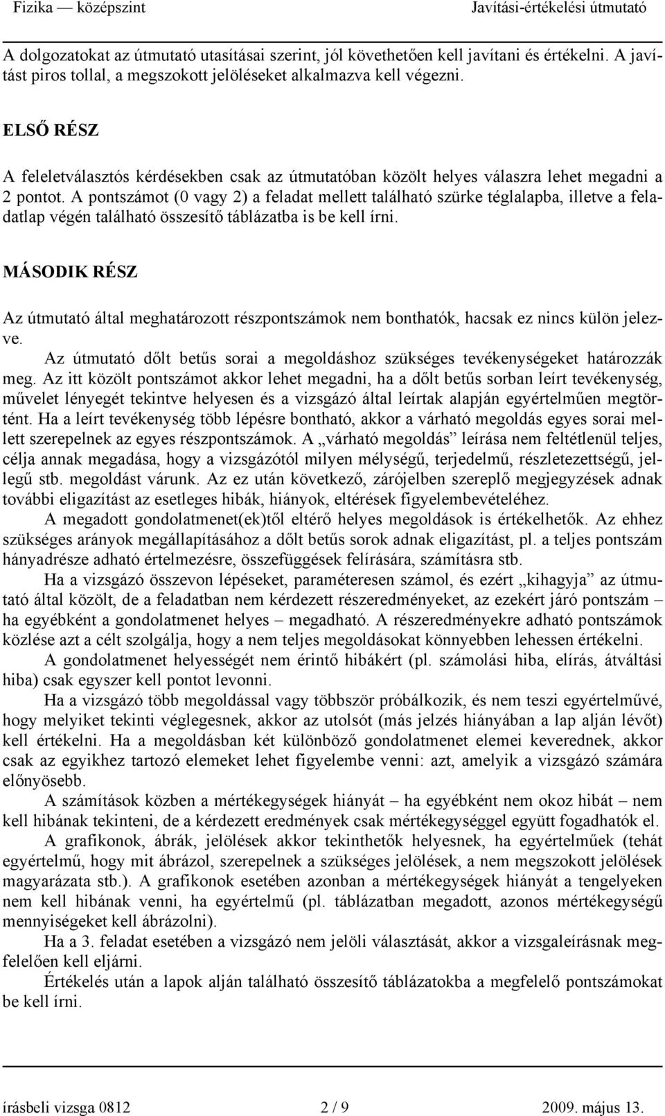 A pontszáot ( vagy ) a feladat ellett található szürke téglalapba, illetve a feladatlap végén található összesítő táblázatba is be kell írni.