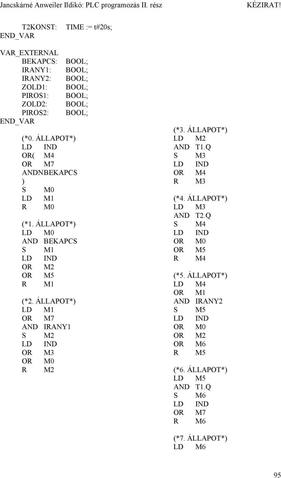 ÁLLAPOT* M1 M7 AND IRANY1 S M2 IND M3 M0 R M2 (*3. ÁLLAPOT* M2 AND T1.Q S M3 IND M4 R M3 (*4. ÁLLAPOT* M3 AND T2.