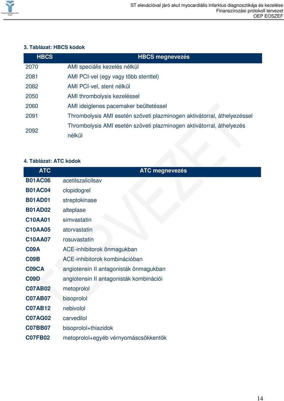 Táblázat: ATC kódok ATC ATC megnevezés B01AC06 acetilszalicilsav B01AC04 clopidogrel B01AD01 streptokinase B01AD02 alteplase C10AA01 simvastatin C10AA05 atorvastatin C10AA07 rosuvastatin C09A