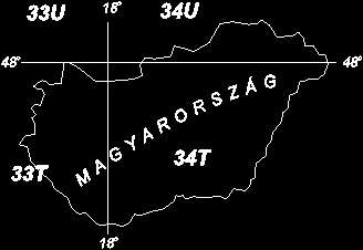 UTM vetületű térképek szelvényhálózatai 6 o x 8 o -os ellipszoidi négyszögek UTM jelölései (Forrás: Varga, 2005).