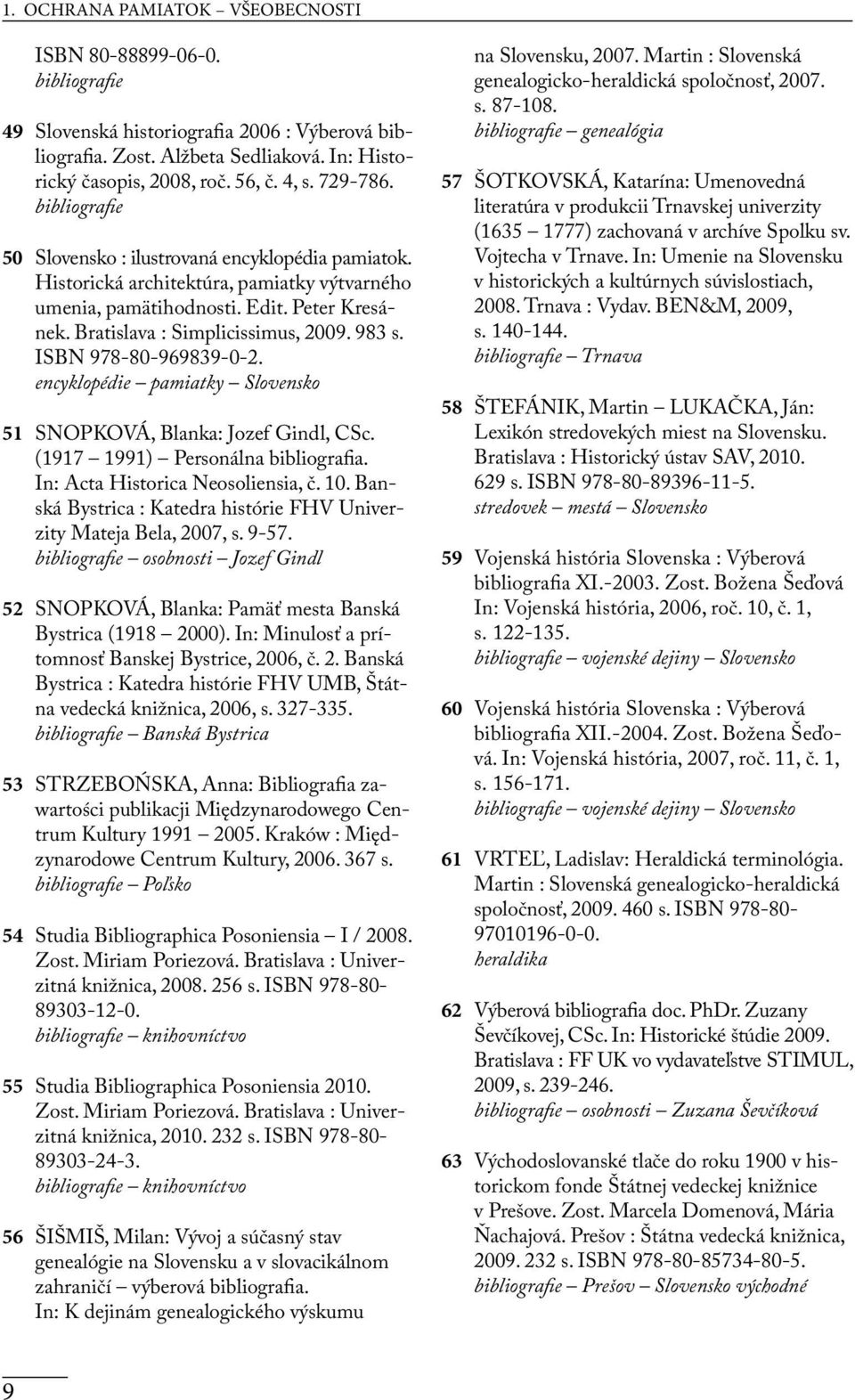 983 s. ISBN 978-80-969839-0-2. encyklopédie pamiatky Slovensko 51 SNOPKOVÁ, Blanka: Jozef Gindl, CSc. (1917 1991) Personálna bibliografia. In: Acta Historica Neosoliensia, č. 10.
