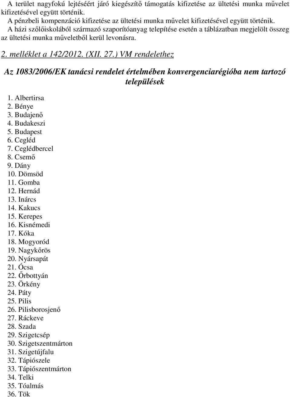 A házi szőlőiskolából származó szaporítóanyag telepítése esetén a táblázatban megjelölt összeg az ültetési munka műveletből kerül levonásra. 2. melléklet a 142/2012. (XII. 27.