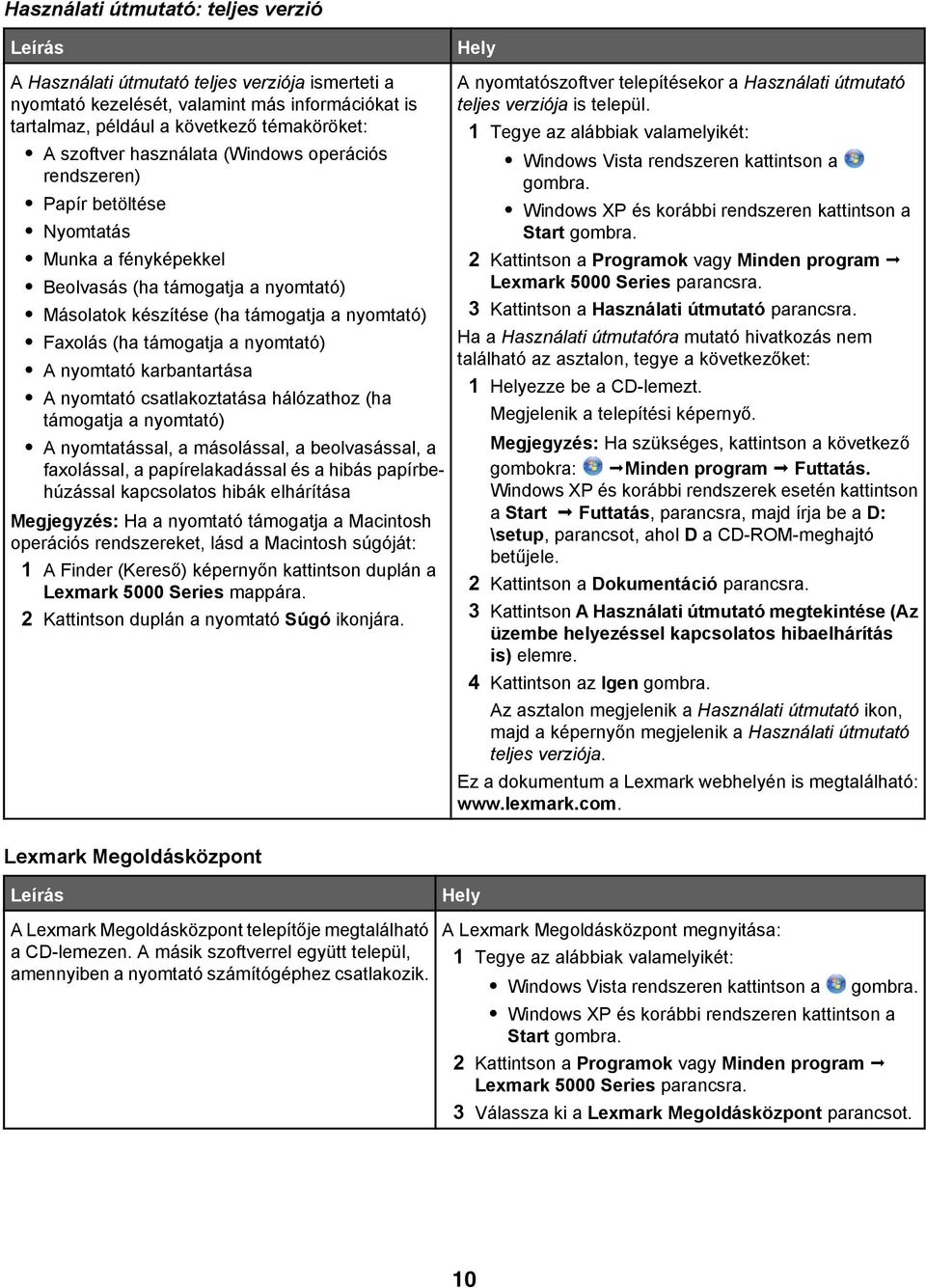 nyomtató) A nyomtató karbantartása A nyomtató csatlakoztatása hálózathoz (ha támogatja a nyomtató) A nyomtatással, a másolással, a beolvasással, a faxolással, a papírelakadással és a hibás