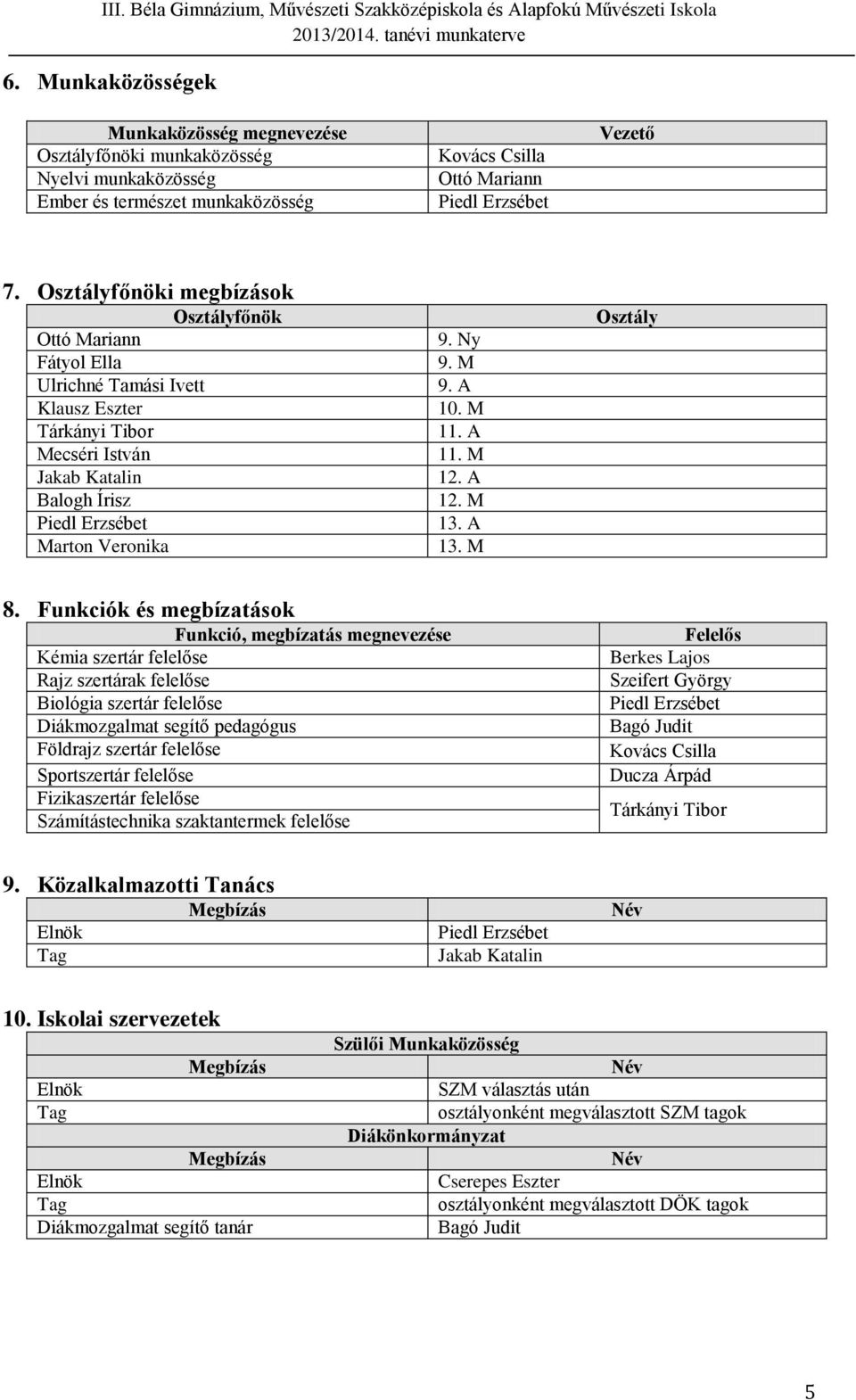 A 10. M 11. A 11. M 12. A 12. M 13. A 13. M Osztály 8.