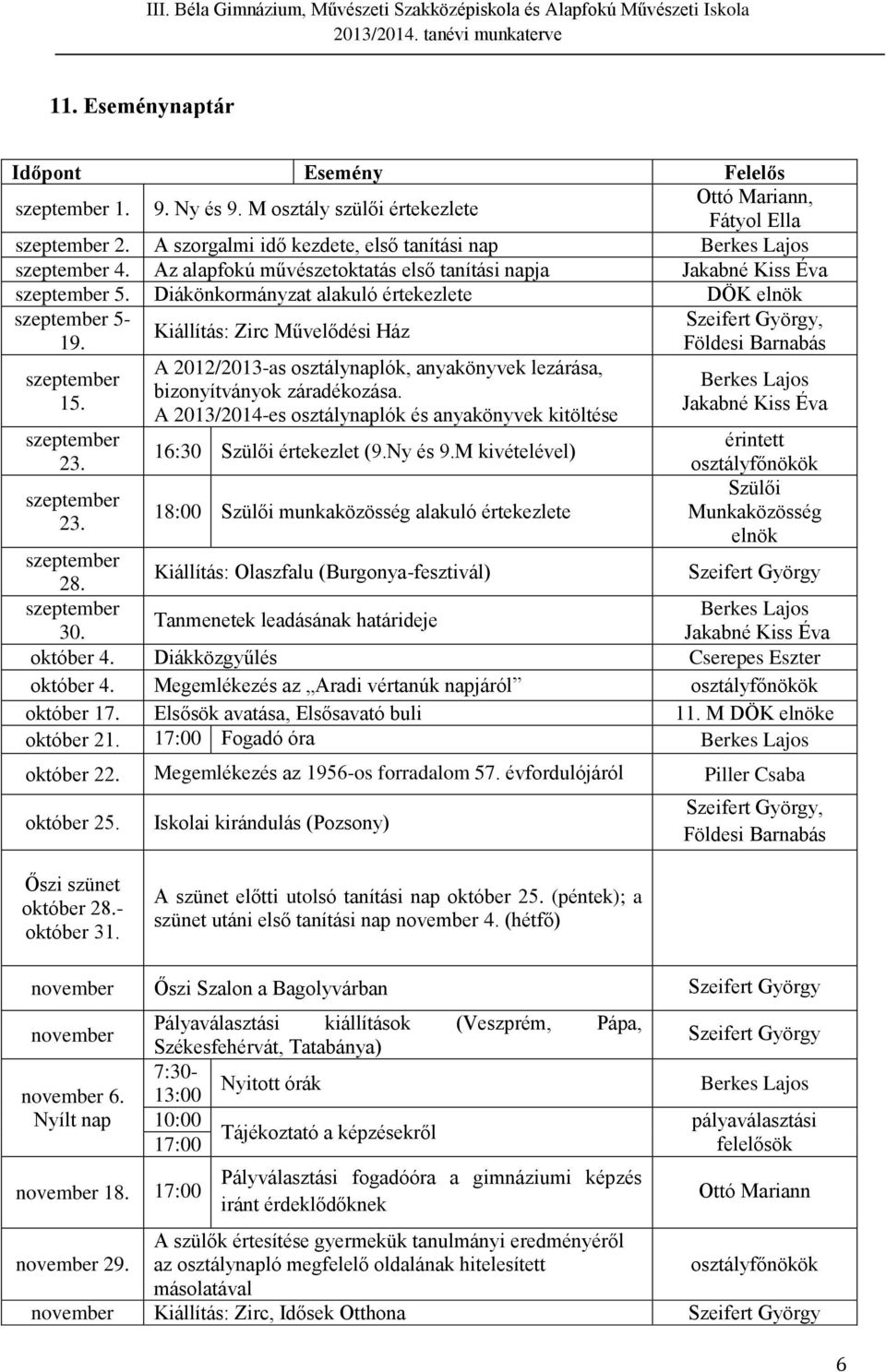 23. A 2012/2013-as osztálynaplók, anyakönyvek lezárása, bizonyítványok záradékozása. A 2013/2014-es osztálynaplók és anyakönyvek kitöltése 16:30 Szülői értekezlet (9.Ny és 9.