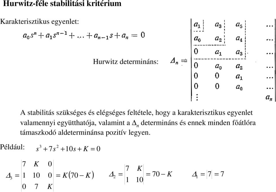 együtthatója, valamint a n determináns és ennek minden fıátlóra támaszkodó aldeterminánsa