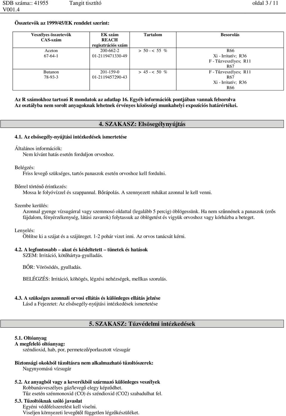Egyéb információk pontjában vannak felsorolva Az osztályba nem sorolt anyagoknak lehetnek érvényes közösségi munkahelyi expozíciós határértékei. 4.1.