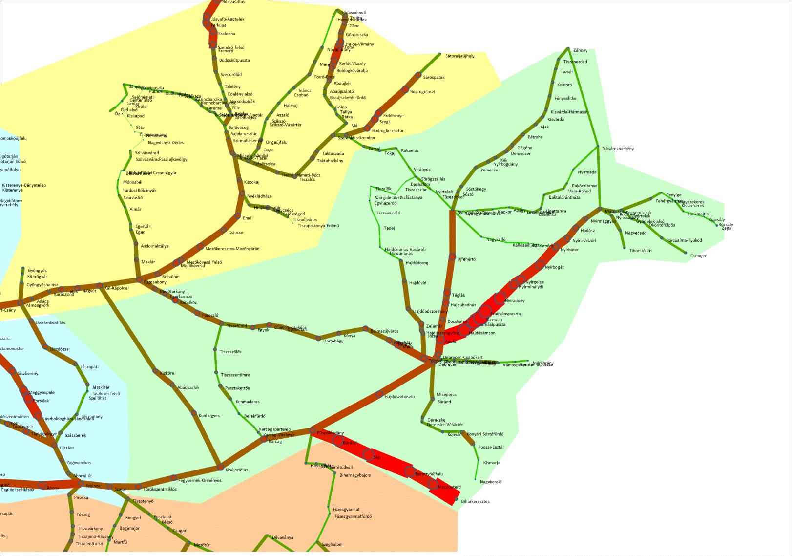 Késés egy vonatra vetített átlaga Debrecen TSZVI 2016.