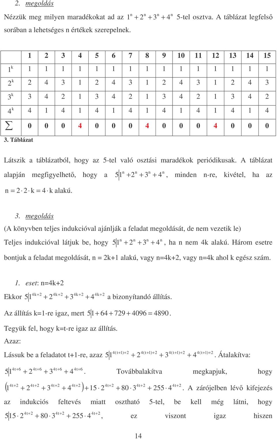 mide -re, kivétel, ha az k k alakú. 3. megoldás (A köyvbe teljes idukcióval ajálják a feladat megoldását, de em vezetik le) Teljes idukcióval látjuk be, hogy + + + 3, ha em k alakú.