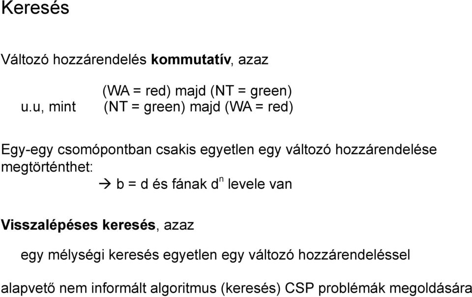 egyetlen egy változó hozzárendelése megtörténthet: b = d és fának dn levele van Visszalépéses