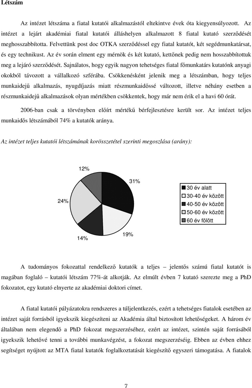 Felvettünk post doc OTKA szerzıdéssel egy fiatal kutatót, két segédmunkatársat, és egy technikust.