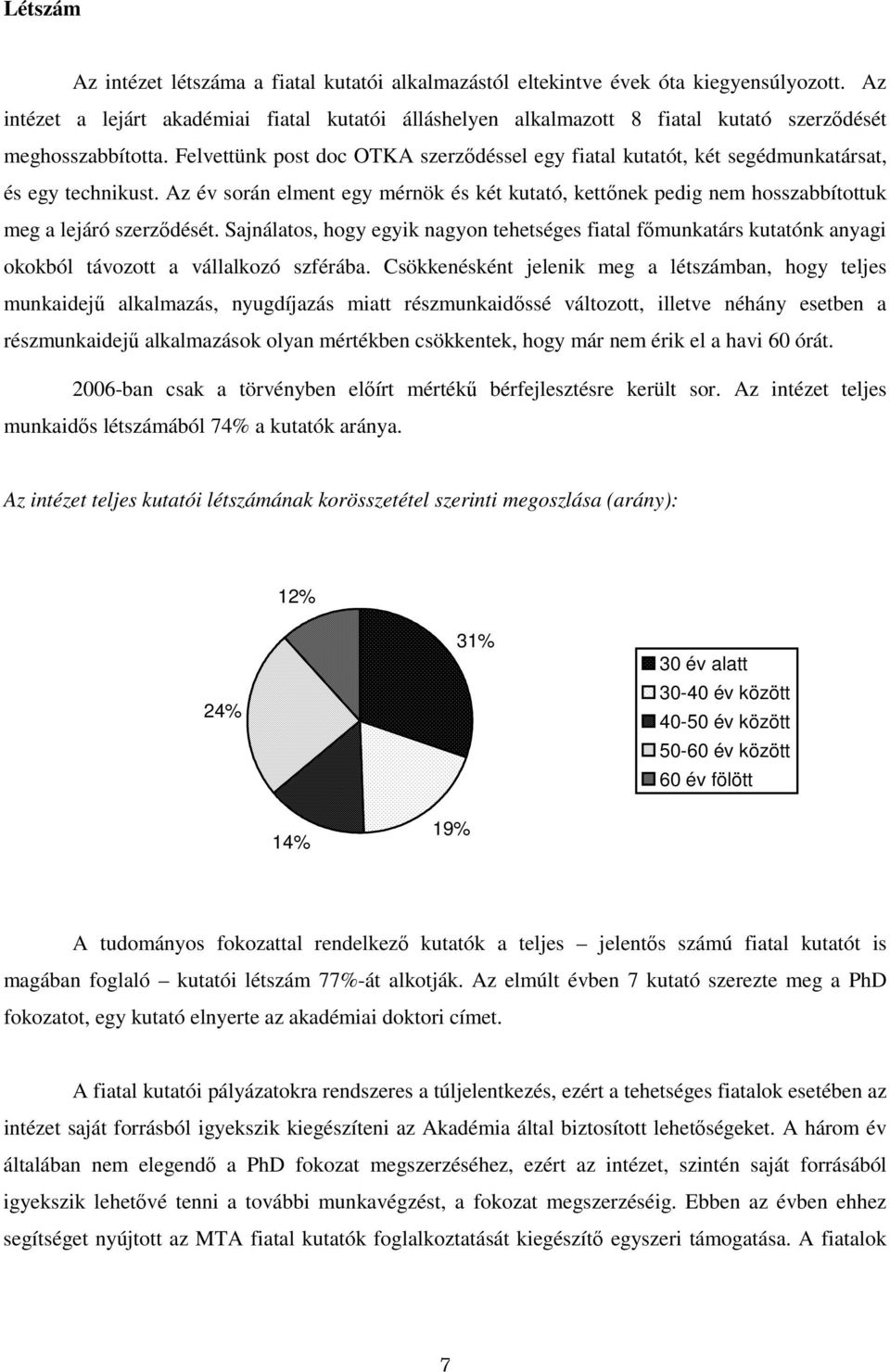 Felvettünk post doc OTKA szerzıdéssel egy fiatal kutatót, két segédmunkatársat, és egy technikust.