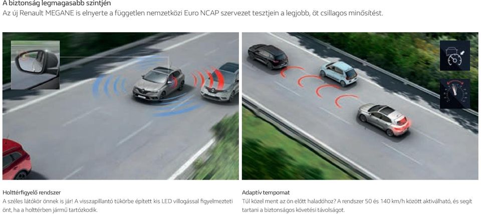 A visszapillantó tükörbe épített kis LED villogással figyelmezteti önt, ha a holttérben jármű tartózkodik.