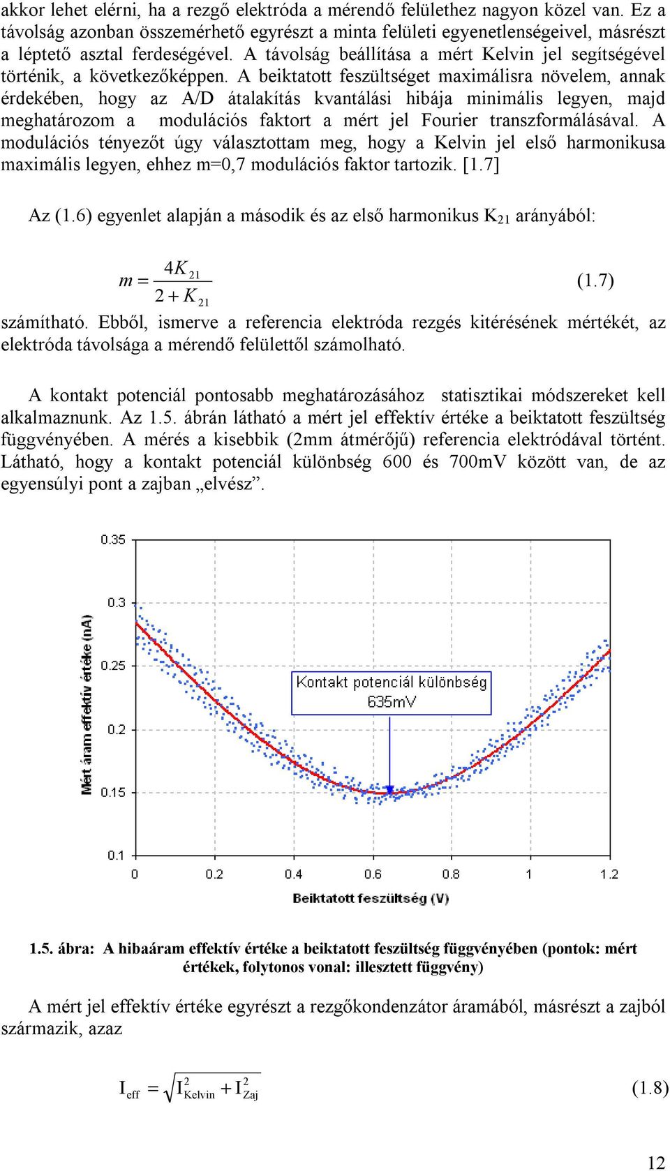 A beiktatott feszültséget maximálisra növelem, annak érdekében, hogy az A/D átalakítás kvantálási hibája minimális legyen, majd meghatározom a modulációs faktort a mért jel Fourier transzformálásával.