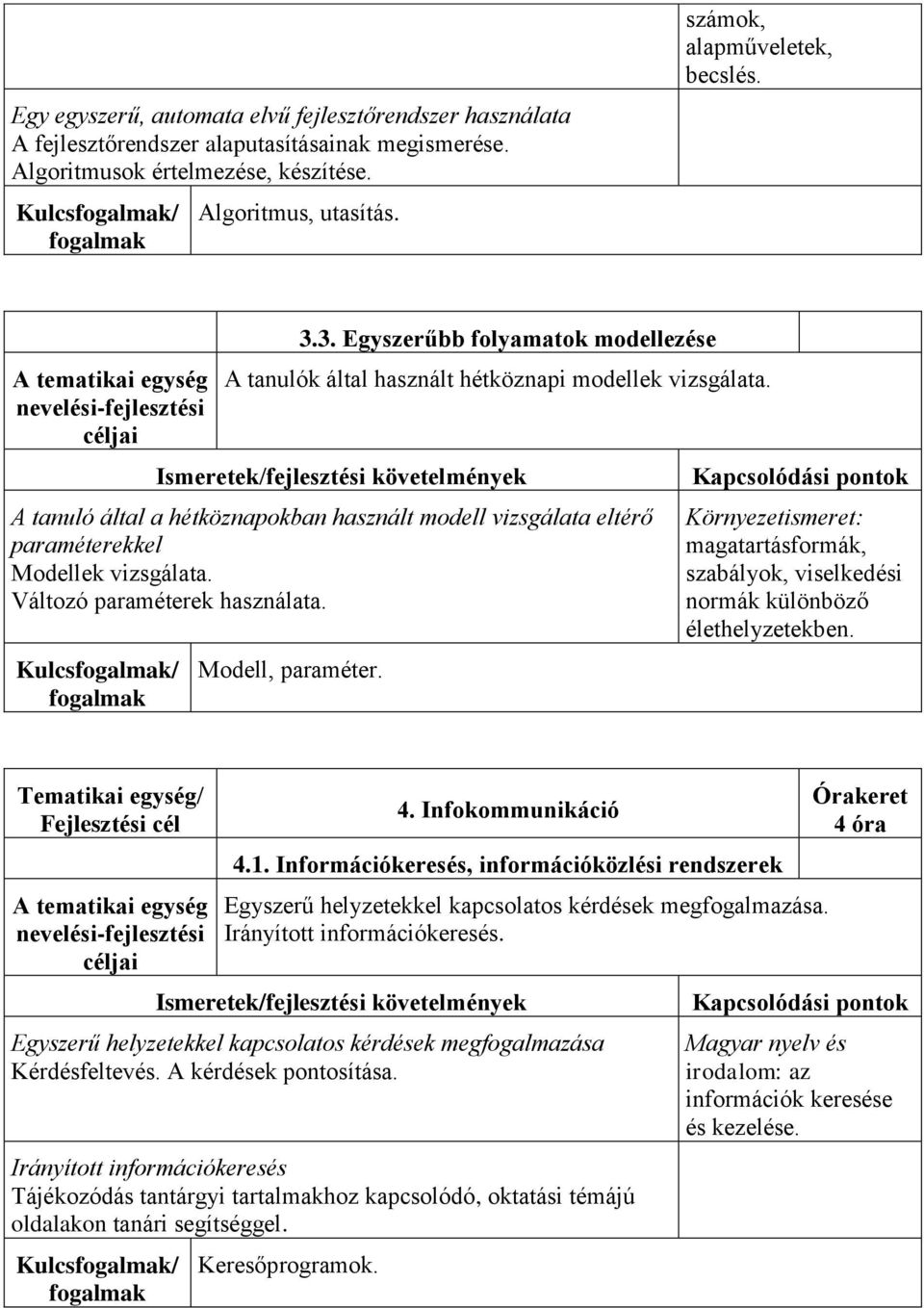 A tanuló által a hétköznapokban használt modell vizsgálata eltérő paraméterekkel Modellek vizsgálata. Változó paraméterek használata. Kulcs/ Modell, paraméter.