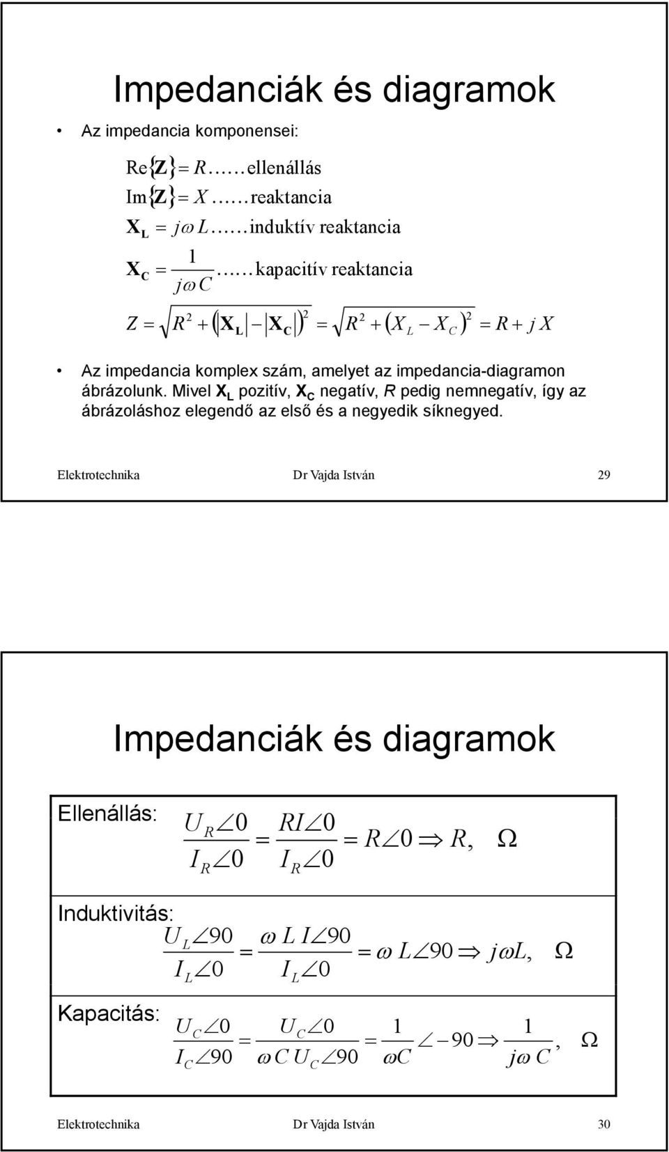 Mivel X L pozitív, X C negatív, R pedig nemnegatív, így az ábrázoláshoz elegendő az első és a negyedik síknegyed.