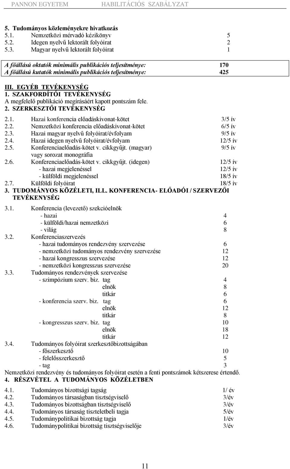 SZAKFORDÍTÓI TEVÉKENYSÉG A megfelelő publikáció megírásáért kapott pontszám fele. 2. SZERKESZTŐI TEVÉKENYSÉG 2.1. Hazai konferencia előadáskivonat-kötet 3/5 ív 2.2. Nemzetközi konferencia előadáskivonat-kötet 6/5 ív 2.