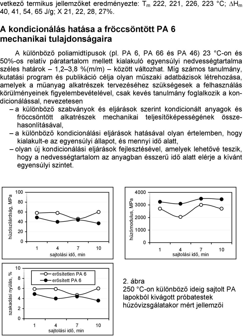 PA 6, PA 66 és PA 46) 23 C-on és 5%-os relatív páratartalom mellett kialakuló egyensúlyi nedvességtartalma széles határok 1,2 3,8 %(m/m) között változhat.