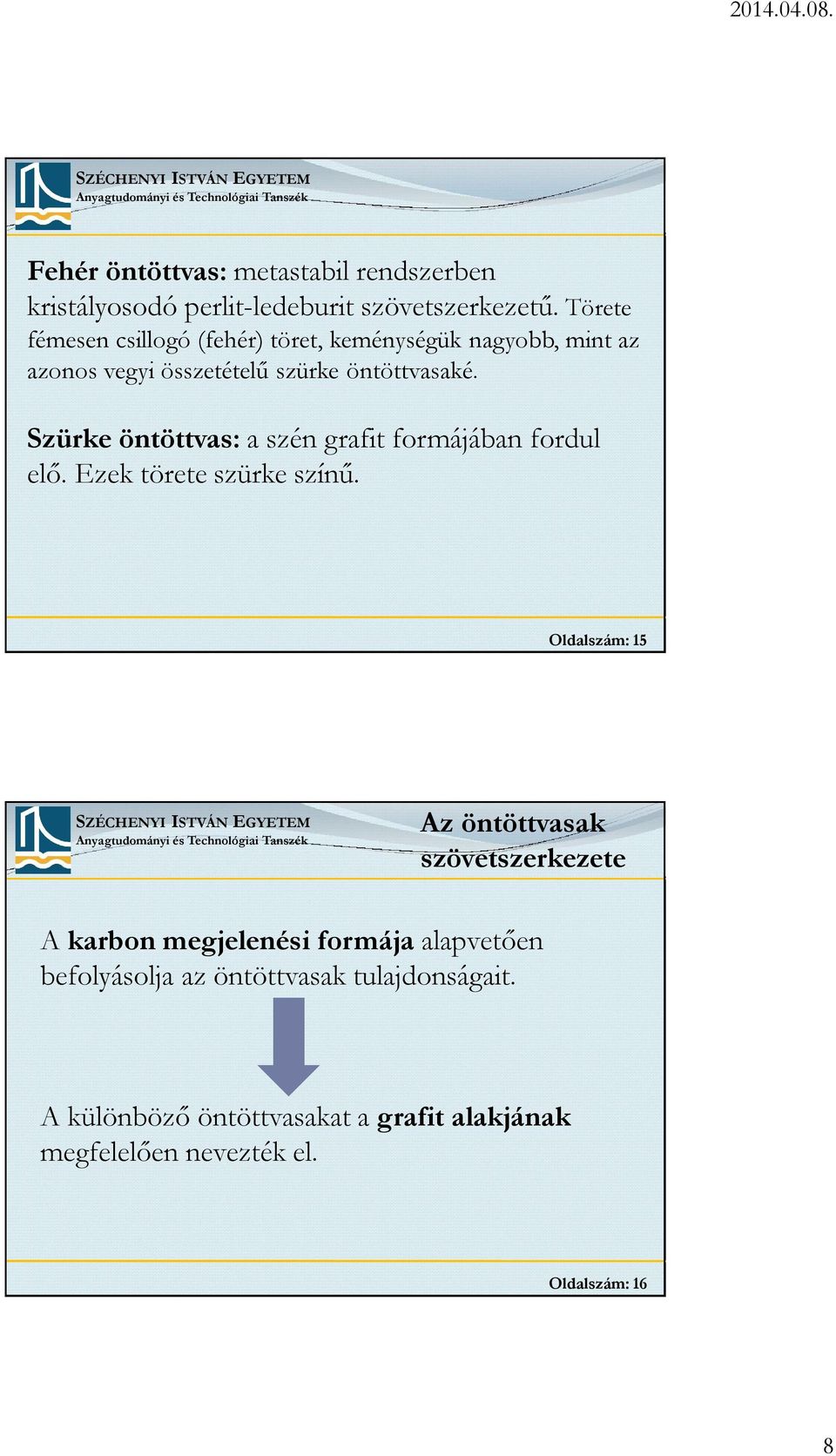 Szürke öntöttvas: a szén grafit formájában fordul elő. Ezek törete szürke színű.