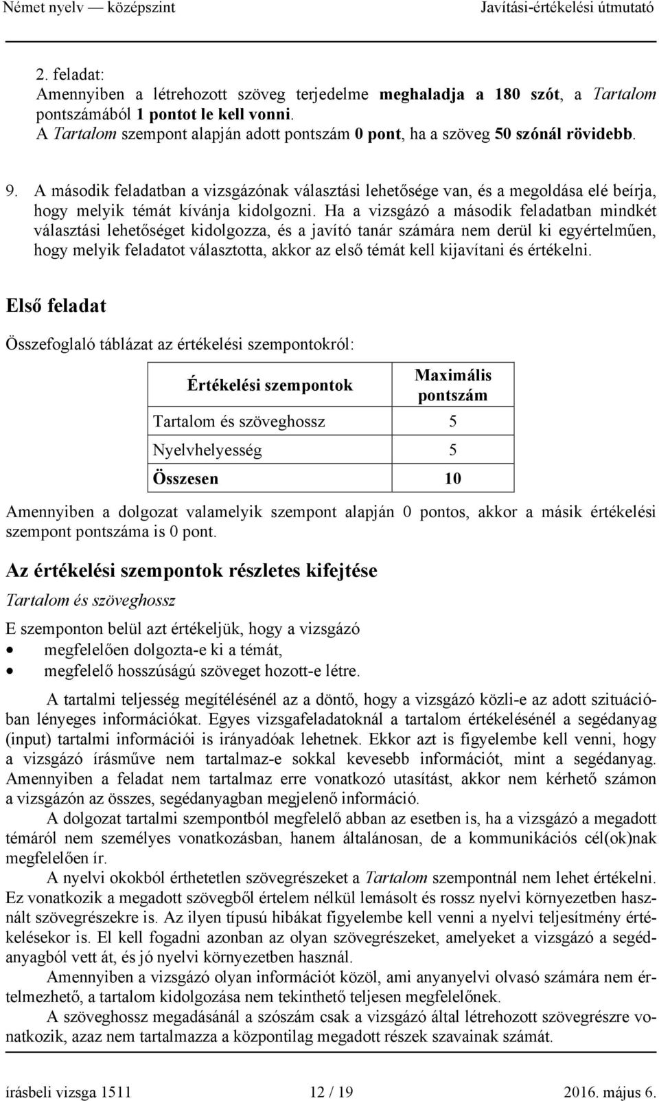 A második feladatban a vizsgázónak választási lehetősége van, és a megoldása elé beírja, hogy melyik témát kívánja kidolgozni.