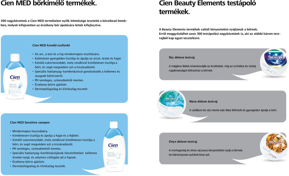 Erről meggyőződhet azon 300 testápolási nagykövetünk is, aki az alábbi három testvajból kap egyet tesztelésre: Cien MED kímélő tusfürdő Az arc, a test és a haj mindennapos tisztítására.